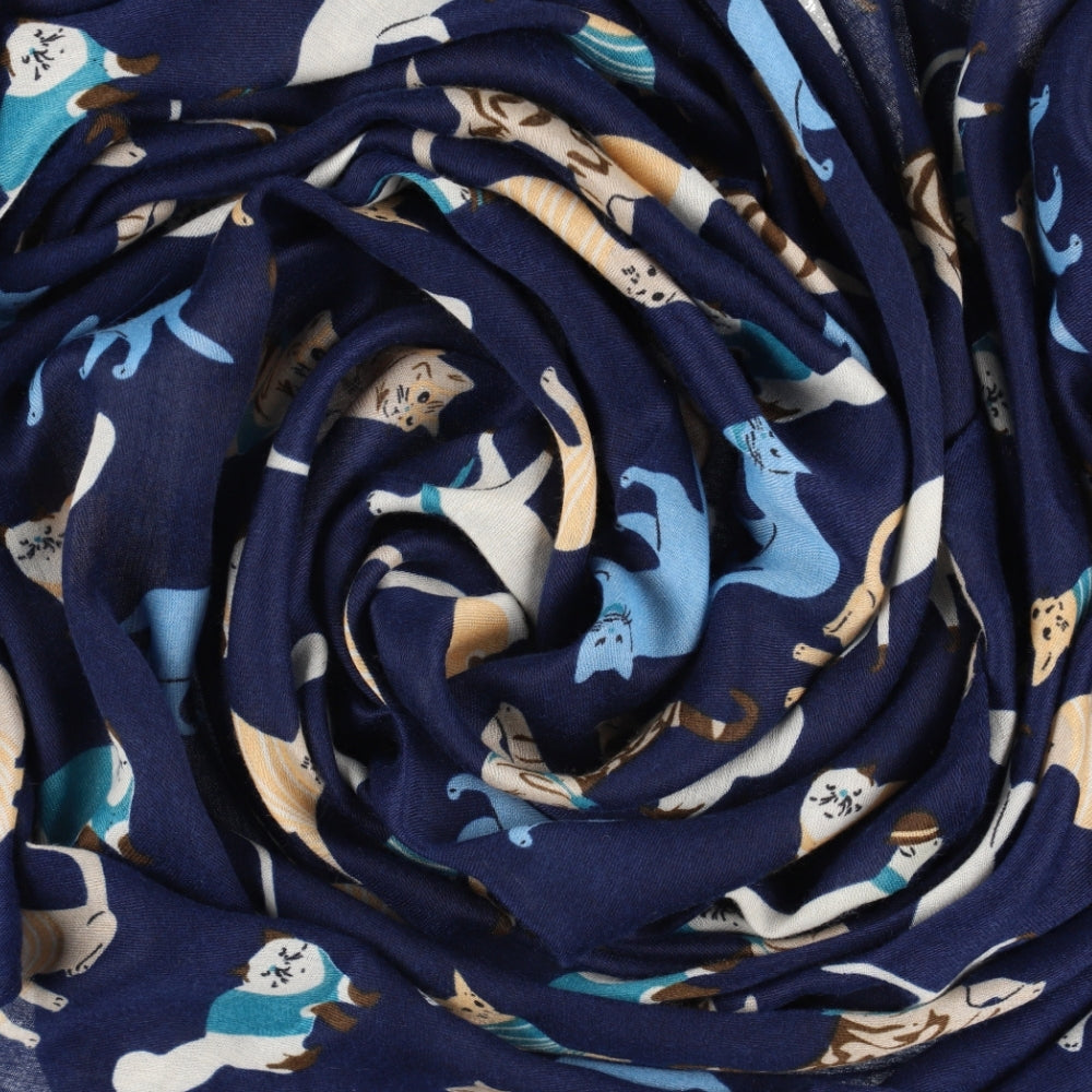 Halsschal mit Katzenmotiv in Marineblau – Nikko (2)