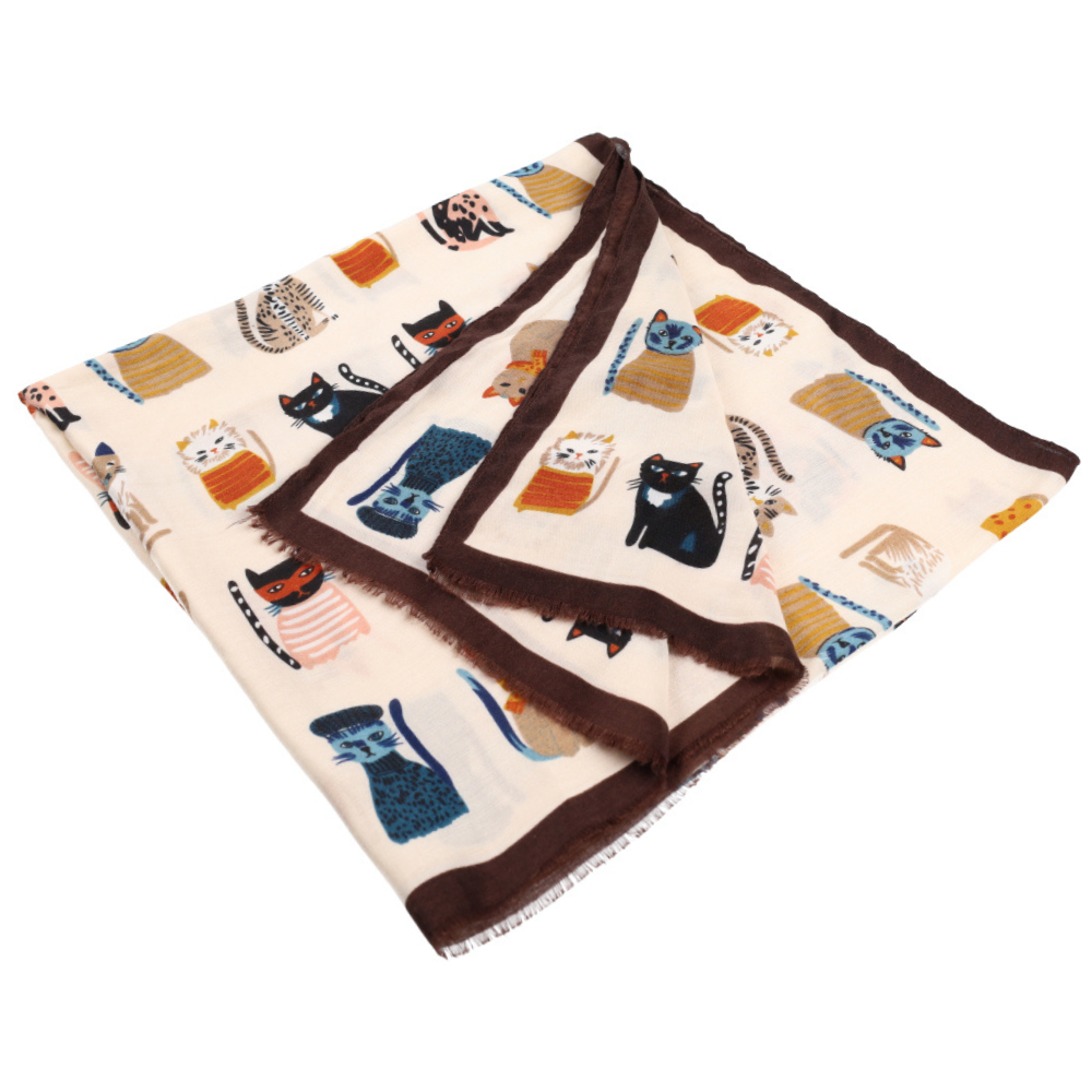 Weicher Schal mit Katzenmotiv in Beige – Nikko (1)