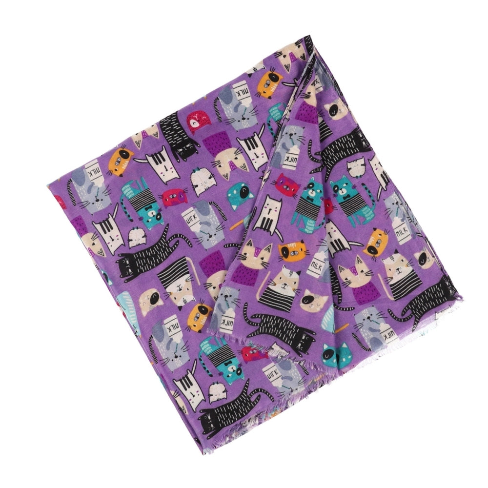 Schultertuch mit Katzenmotiv in Violett – Nikko (3)