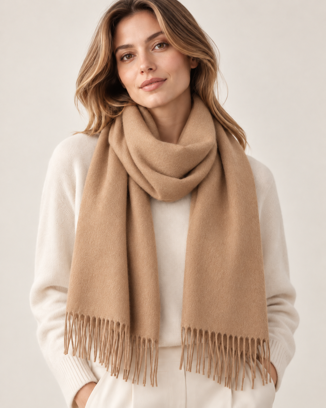 Hellbeiger Kaschmirschal für Damen für den Winter Paris (5)