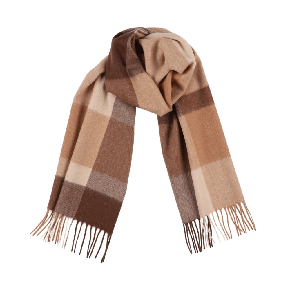 Schal mit großem Karomuster aus 100 % Wolle in Braun-Beige – York (4)